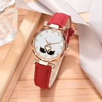 HRV Red Slim Dial Leather Belt Women Watch-thumb1