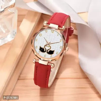 HRV Red Slim Dial Leather Belt Women Watch-thumb2