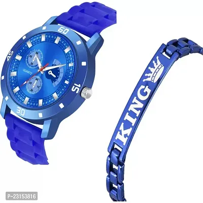 Stylish Blue Metal Analog Watches For Men Watch With Bracelet-thumb2