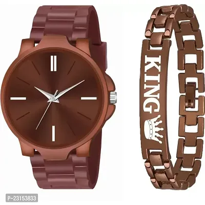 Stylish Brown Metal Analog Watches For Men Watch With Bracelet