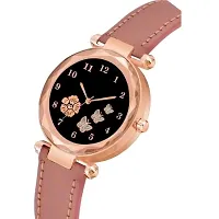 Medboo Three Butter And Rose Dial Pink Leather Belt Girls and Women Analog Watch-thumb1