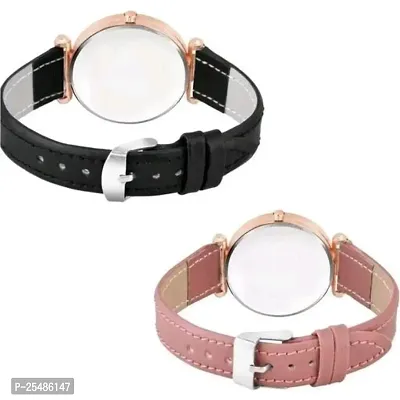 Medboo Three Butter And Rose Dial Black and Pink Leather Belt Girls and Women Watch-thumb3