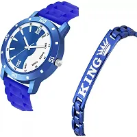 Stylish Blue Metal Analog Watches For Men Watch With Bracelet-thumb1