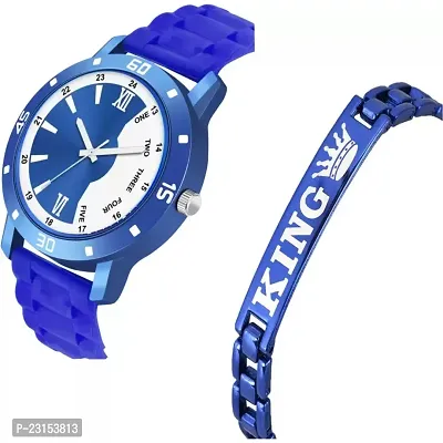 Stylish Blue Metal Analog Watches For Men Watch With Bracelet-thumb2