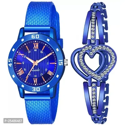 Medboo Roman Blue Av Cash Blue Pu With Heart Bracelet Analog Women and Girls Watch-thumb0