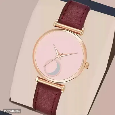 HRV Pink Moon Dial Leather Strap  Watch For Girls-thumb0