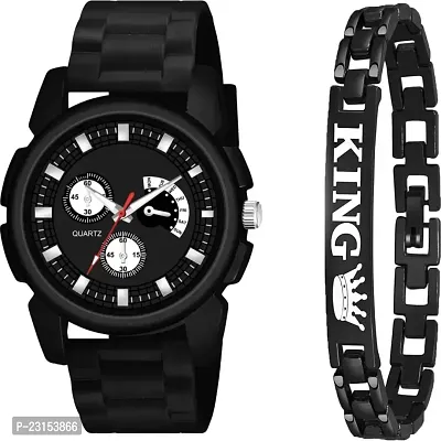 Stylish Black Metal Analog Watches For Men Watch With Bracelet-thumb0