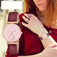 HRV Pink Moon Dial Leather Strap  Watch For Girls-thumb2