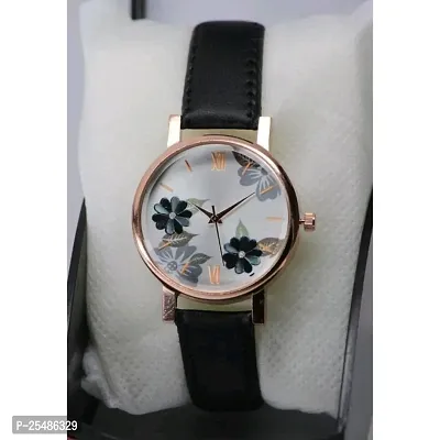 Medboo Black Leather Analog Women and Girls Watch