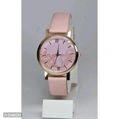 Medboo Pink Leather Analog Women and Girls Watch-thumb0