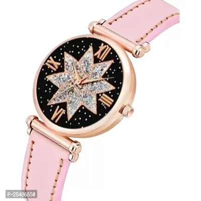 Medboo Black Star Dial Rose Rl Cash Leather Pink Belt Analog Women and Girls Watch-thumb3