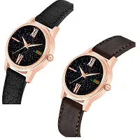 Medboo Black Roman Dial Black and Brown Leather Belt Combo Women and Girls Watch-thumb1