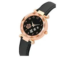 Medboo Three Butter And Rose Dial Black Leather Belt Girls and Women Analog Watch-thumb1