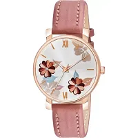 Medboo Pink Round Leather Belt Analog Women and Girls Watch-thumb1