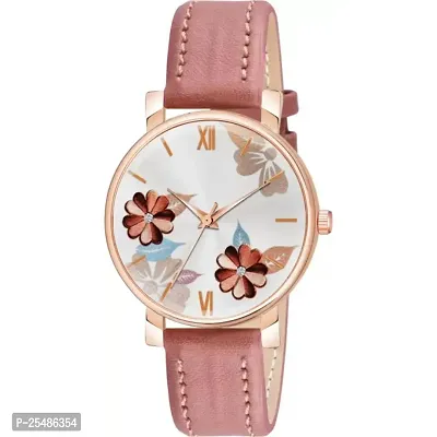 Medboo Pink Round Leather Belt Analog Women and Girls Watch-thumb2