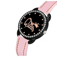 Medboo Queen Dial Black Dimond Cash Pink Leather Girls and Women Analog Watch-thumb2