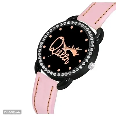 Medboo Queen Dial Black Dimond Cash Pink Leather Girls and Women Analog Watch-thumb3