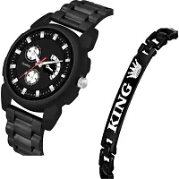 Stylish Black Metal Analog Watches For Men Watch With Bracelet-thumb1