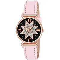 Medboo Black Star Dial Rose Rl Cash Leather Pink Belt Analog Women and Girls Watch-thumb1