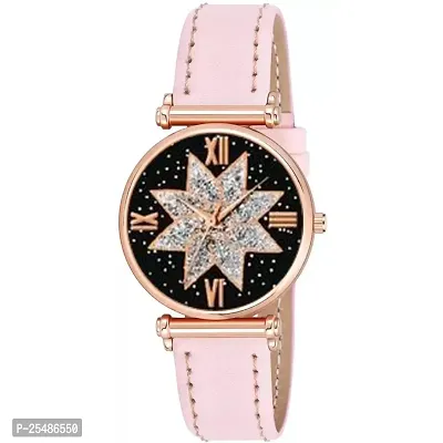 Medboo Black Star Dial Rose Rl Cash Leather Pink Belt Analog Women and Girls Watch-thumb2