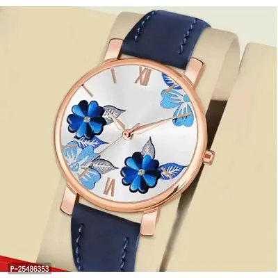 Medboo Blue Round Leather Belt Analog Women and Girls Watch