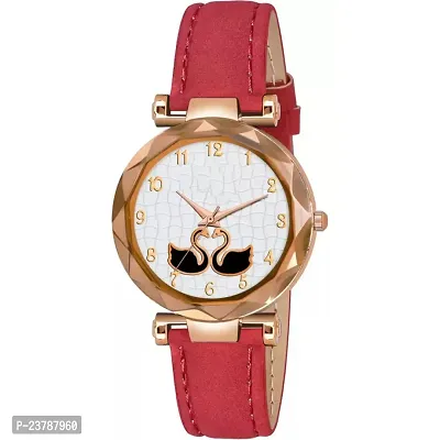 HRV Red Slim Dial Leather Belt Women Watch-thumb2