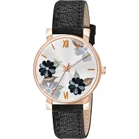 Medboo Black Round Leather Belt Analog Women and Girls Watch-thumb1