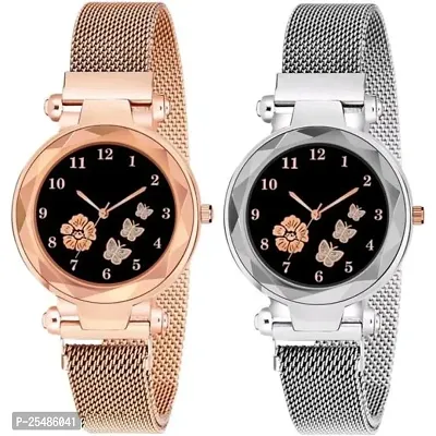 Medboo Rose And Bty Dial Rose and Silver Megnet Belt Girls and Women Analog Watch-thumb0