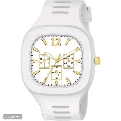 Medboo White Crono Sport New Square PU Men and Boys Watch-thumb2