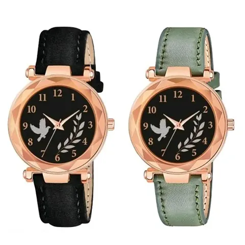 HRV Birds Dial And Leather Belt Analog Women and Girls Watch