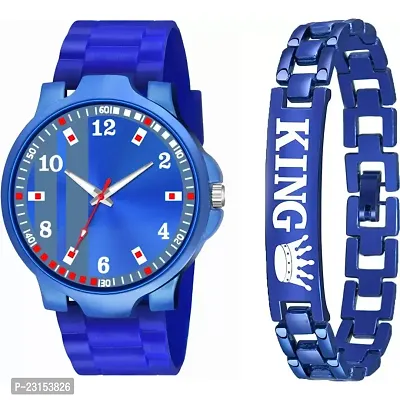 Stylish Blue Metal Analog Watches For Men Watch With Bracelet