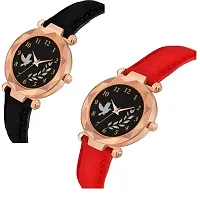 Medboo Black Birds Dial Black And Red Leather Belt Analog Women and Girls Watch-thumb1