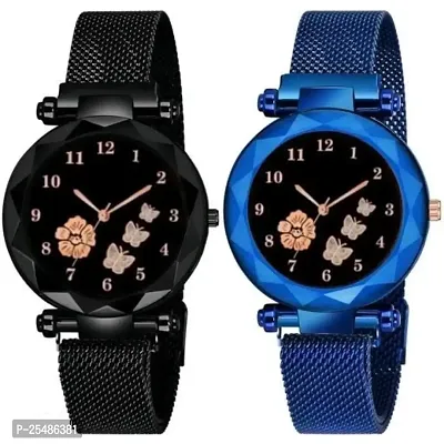 Medboo Black And Blue Megnet Combo Analog Women and Girls Watch-thumb0