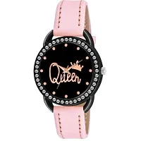 Medboo Queen Dial Black Dimond Cash Pink Leather Girls and Women Analog Watch-thumb1