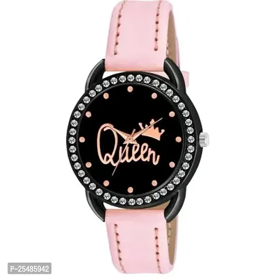 Medboo Queen Dial Black Dimond Cash Pink Leather Girls and Women Analog Watch-thumb2