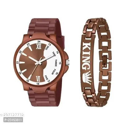 Stylish Brown Metal Analog Watches For Men Watch With Bracelet-thumb0