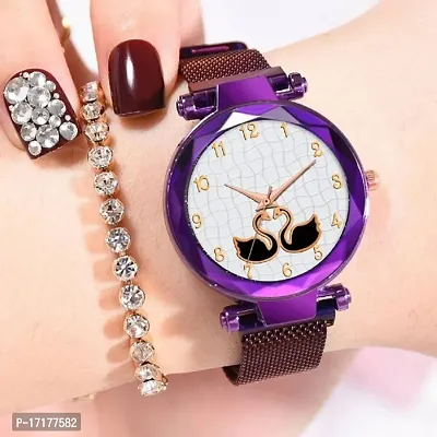 Purple magnetic belt white dial women fancy watch-thumb0