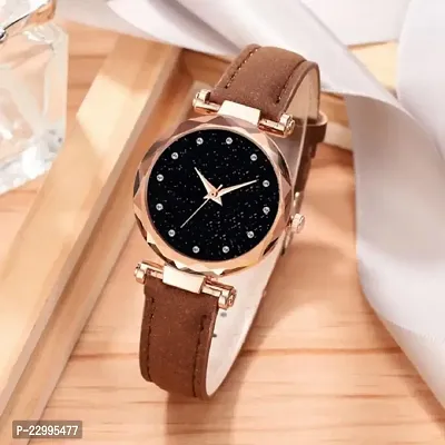New Latest Generation Exclusive Luxury Diamond Cute brown Leather Strap Analog Stylish Fashion Wrist Watch - For Girls Women