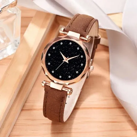 New Latest Generation Exclusive Luxury Diamond Cute Leather Strap Analog Stylish Fashion Wrist Watch - For Girls Women