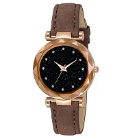 New Latest Generation Exclusive Luxury Diamond Cute brown Leather Strap Analog Stylish Fashion Wrist Watch - For Girls Women-thumb1