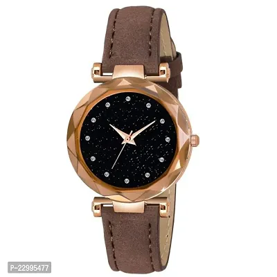 New Latest Generation Exclusive Luxury Diamond Cute brown Leather Strap Analog Stylish Fashion Wrist Watch - For Girls Women-thumb2