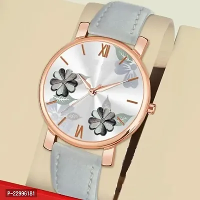 New Stylish  Designer peach color Flowered Dial Premium Leather Belt Formal Casual Wear Branded Wrist Watch For Girl Classy Look Analog Watch - For Women