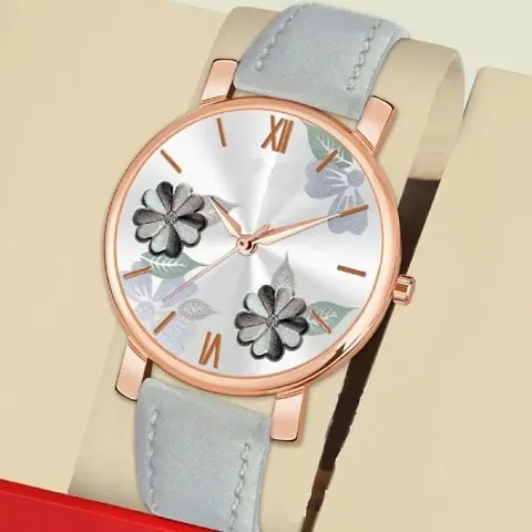 New Stylish Designer color Flowered Dial Premium Leather Belt Formal Casual Wear Branded Wrist Watch For Girl Classy Look Analog Watch - For Women