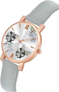 New Stylish  Designer peach color Flowered Dial Premium Leather Belt Formal Casual Wear Branded Wrist Watch For Girl Classy Look Analog Watch - For Women-thumb1