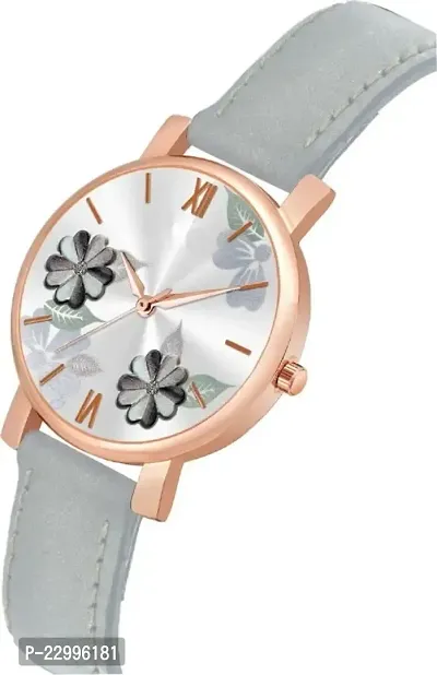 New Stylish  Designer peach color Flowered Dial Premium Leather Belt Formal Casual Wear Branded Wrist Watch For Girl Classy Look Analog Watch - For Women-thumb2