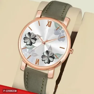 New Stylish  Designer peach color Flowered Dial Premium Leather Belt Formal Casual Wear Branded Wrist Watch For Girl Classy Look Analog Watch - For Women