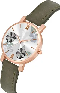 New Stylish  Designer peach color Flowered Dial Premium Leather Belt Formal Casual Wear Branded Wrist Watch For Girl Classy Look Analog Watch - For Women-thumb1