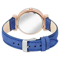 New Stylish  Designer blue color Flowered Dial Premium Leather Belt Formal Casual Wear Branded Wrist Watch For Girl Classy Look Analog Watch - For Women-thumb2