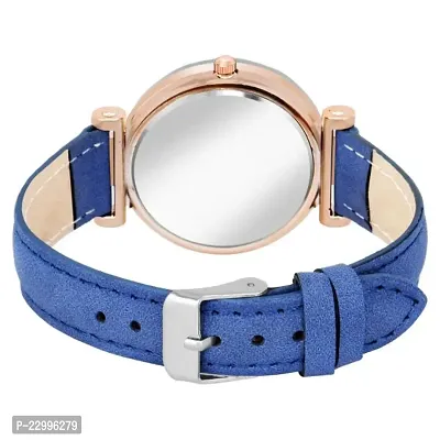 New Stylish  Designer blue color Flowered Dial Premium Leather Belt Formal Casual Wear Branded Wrist Watch For Girl Classy Look Analog Watch - For Women-thumb3