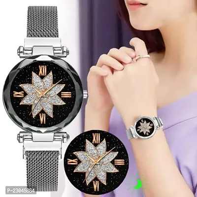 New Classic Fashion Flower Dial Trendy silver Magnetic Chain Quartz Wrist watch for Girls Watch - For women